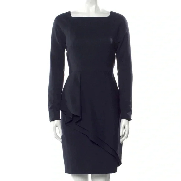 J. Mendel Wool Navy Long Sleeve Dress Size 12 - Picture 1 of 10